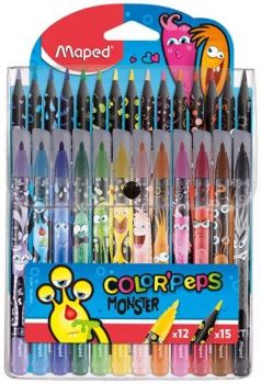 Флумастери Maped Color'Peps Monster, 12 флумастера + 15 молива - 3154149847181 - Онлайн книжарница Ciela | Ciela.com