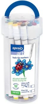 Двувърхи маркери Spree Art Soft Brush - 12 цвята - 3800884581025 - Онлайн книжарница Ciela | ciela.com