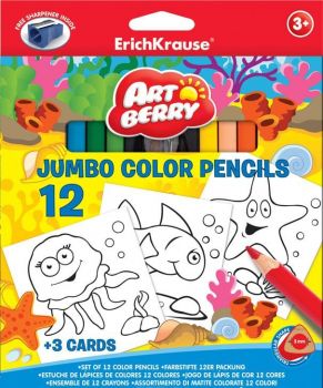 Цветни моливи Jumbo Art Berry 12 бр + карти за оцветяване + острилка - Онлайн книжарница Сиела | Ciela.com