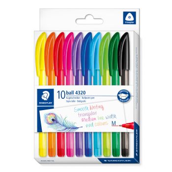 Комплект цветни химикалки Staedtler - триъгълни - 432 M - 10 цвята - 4007817432228 - Онлайн книжарница Ciela | ciela.com