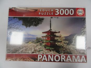 Панорамен пъзел Educa - Планината Фуджи и Чурието Пагода - 3000 части - Нарушен търговски вид