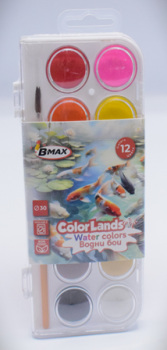 Водна Боя В-Мах Color Lands 12 цвята Ф30 мм + четка - 3800501450727 - Онлайн книжарница Ciela | ciela.com
