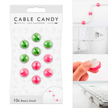 Самозалепващ се държач за кабели Cable Candy Small Beans - 5 зелени + 5 розови