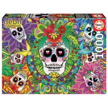 ПЪЗЕЛ EDUCA 1000 ЧАСТИ SUGAR SKULLS - НЕОН (СВЕТИ НА ТЪМНО)  - ciela.com