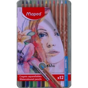 Цветни Акварелни моливи Maped - Artist 12 цвята - метална кутия