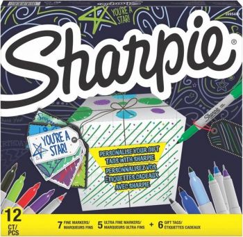 Комплект перманентни маркери Sharpie 12 броя + 6 етикета - онлайн книжарница Сиела | Ciela.com 