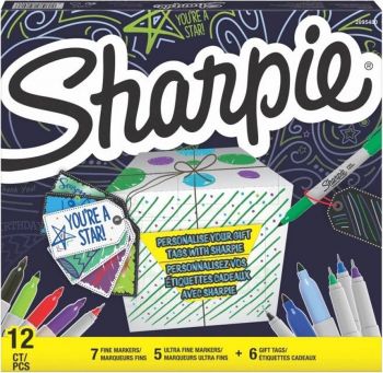 Комплект перманентни маркери Sharpie 12 броя + 6 етикета - онлайн книжарница Сиела | Ciela.com 