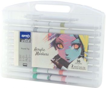 Акрилни маркери Spree Artist - 36 цвята, с 2 контурни маркера, в кутия - 3800884581964 - Spree - Онлайн книжарница Ciela | ciela.com
