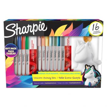 Комплект маркери Unicorn, 16 цвята + касичка