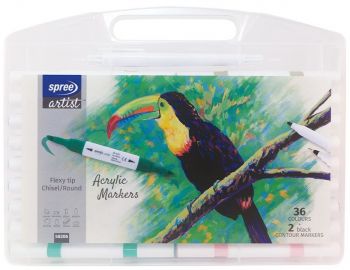 Акрилни маркери Spree Artist Flexy Chisel - 36 цвята + 2 контурни - 3800884582060 - Онлайн книжарница Ciela | ciela.com