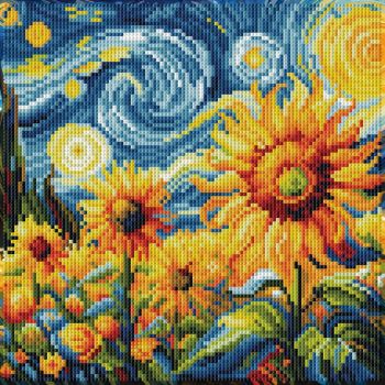 NeedleArt Диамантен гоблен с подрамка - Starry Night Sunflowers 30 х 30 см - 4895225950669 - Онлайн книжарница Ciela | ciela.com