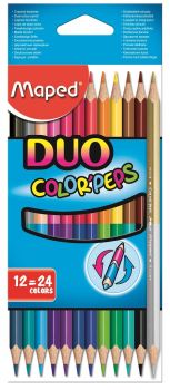 Двуцветни моливи Maped - 12 броя - 24 цвята