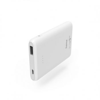 Външна батерия HAMA Slim 5HD - 5000 mAh - USB-A - бял