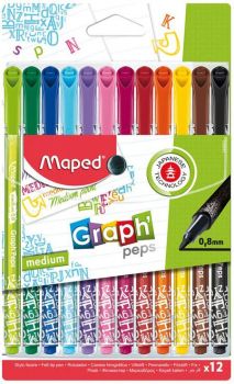 Комплект тънкописци Maped Graph Peps Premium 12 цвята + Подарък Книжка за оцветяване RELAX А5