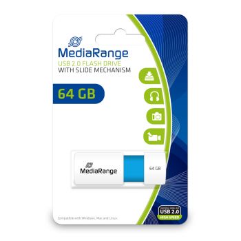 USB памет Premium Flash Drive MediaRange 64GB Blue - 4260459615651 - Онлайн книжарница Ciela | Ciela.com