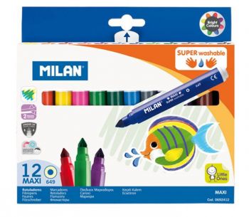 Milan Maxi Super Washable Флумастери 12 цвята - 8411574076933 - Онлайн книжарница Ciela | Ciela.com