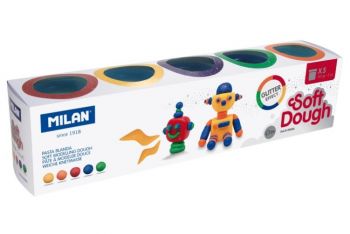 Milan Soft Dough Glitter - Тесто за моделиране 5 цвята, 142 грама - 8411574086550 - Онлайн книжарница Ciela | Ciela.com