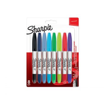 Комплект перманентни маркери Sharpie Twin Tip, 8 цвята, блистер - Онлайн книжарница Сиела | Ciela.com