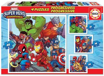 Пъзел Educa Marvel Super Heroes Adventures - 4 броя, 12-16-20-25 части - 8412668186477 - Онлайн книжарница Ciela | Ciela.com