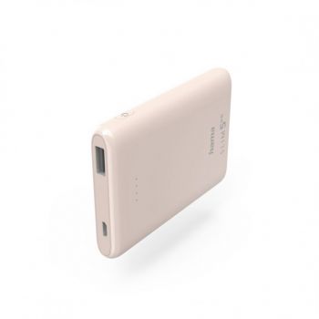 Външна батерия HAMA Slim 5HD - 5000 mAh - USB-A - светло розов